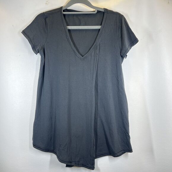 Lululemon Knot A Problem Tee in Black V-Neck Split Front T-Shirt Size 6 - Picture 1 of 6